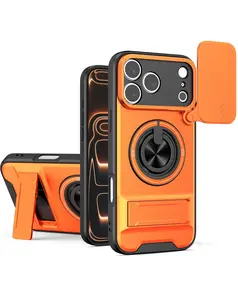 Shockproof Mag Safe Slide Lens Case with Ring Holder ORANGE for iPhone Secure Magnetic Attachment