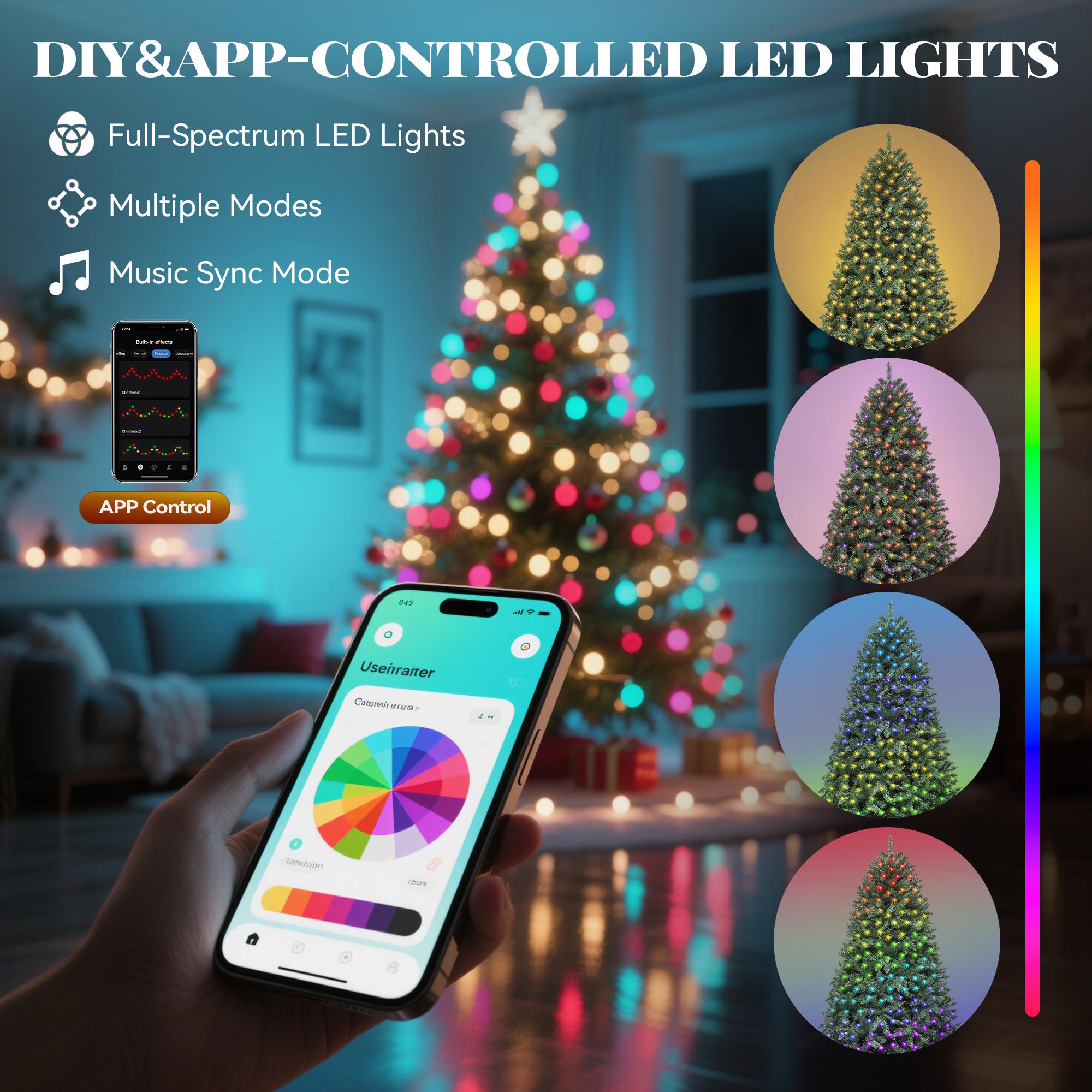 【Super Deal】YITAHOME 4.5/6/6.5/7.5FT Christmas Tree, RGB Light/scoth pine/Light Bulbs Flocked, Artificial Christmas Tree,  for Home Party Decoration