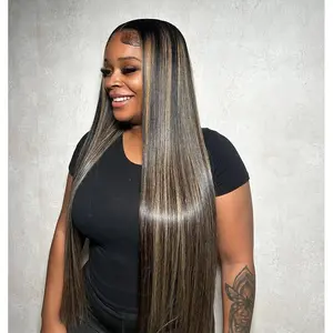 Straight Human Hair Wig P1B/27 Blonde Highlight Lace Front Human Hair 13X4 13X6 Lace Frontal Wig Black and Blonde Highlight 180% Denisity Pre Plucked For Women