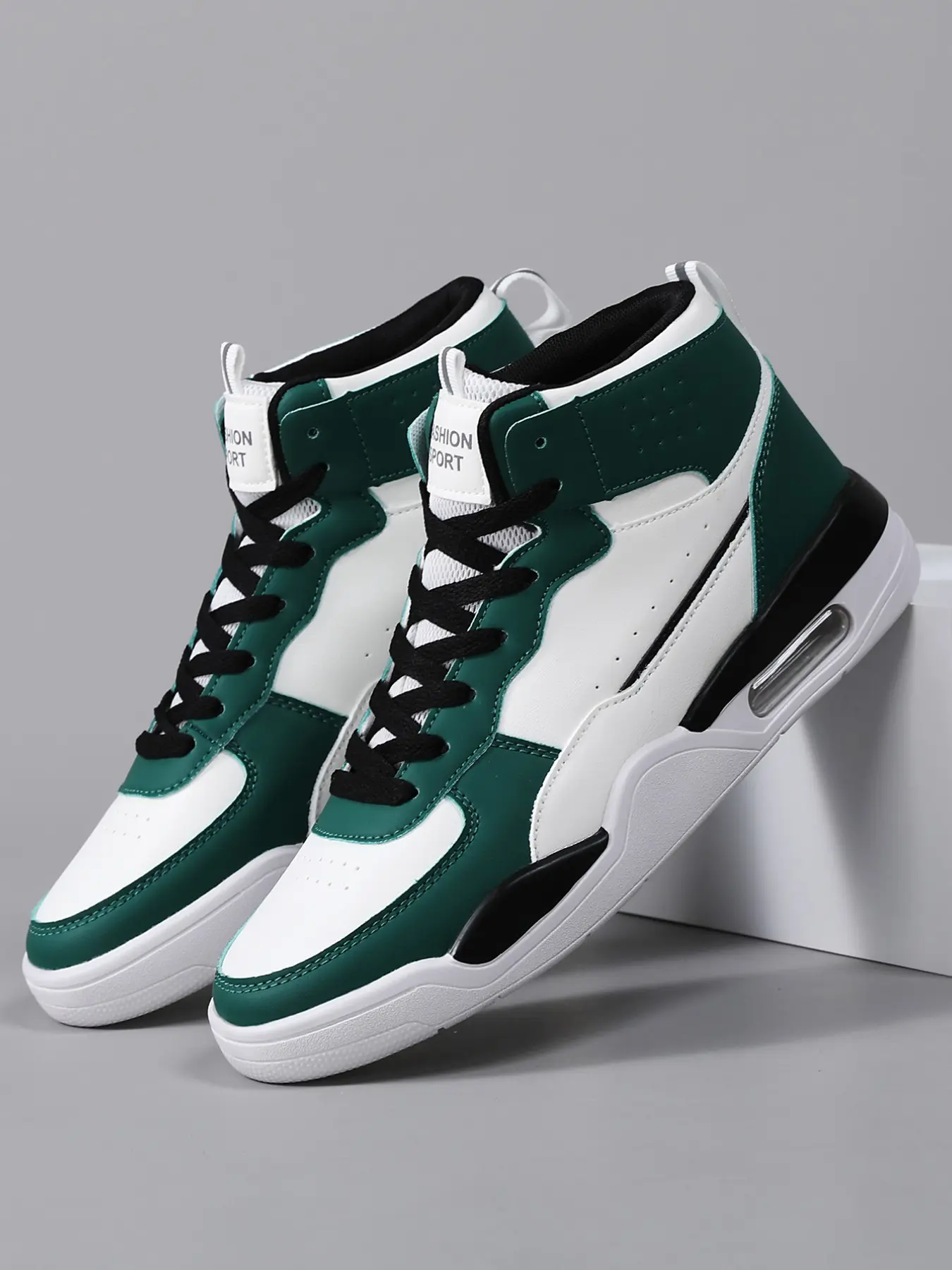 Men's College Style High Top Sneakers, All Day Sneakers, Sports Shoes, Colorblock Design, All Season Casual Shoes, All Seasons Sneakers, Trendy Walking Sneaker, PU Leather, Eva Sole, Above Ankle, Outdoor & Commute
