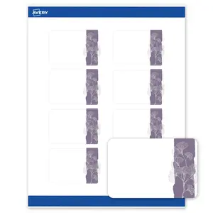 Avery Printable Rectangle Product Labels, 2" x 3", Matte White, Pre-printed Purple & Silver Gingko Leaves Design, Sure Feed Technology, Laser & Inkjet Compatible, 160 Total