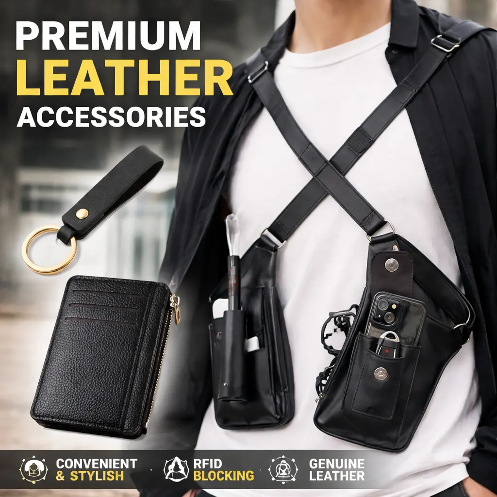 Men's PU Leather Double-Shoulder-Strap Under-Arm Carry Holster Bag - Adjustable Oxford Cloth Crossbody, Waterproof, Scratchproof, Easy-Clean Zip-Closure, Convenient & Stylish Casual Fashion Bag for Work, Travel