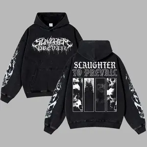 [Moshroom] Slaughter to Prevail Oversize Lightweight Acid Washed Tee Hoodie Rock Music Metal Gothic Punk Emo Grunge Post-hardcore Graphic Design Top Cotton Streetwear T-Shirt Crewneck Clothes Menswear Womenswear