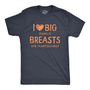 Mens I Heart Big Turkey Breats T Shirt Funny Yummy Thanksgiving Dinner Tee for Guys Mens Funny T Shirts Cool Vintage Fashion T-Shirt Gift Classic Menswear Thanksgiving Apparel for Men Funny Food Short Sleeve Navy -