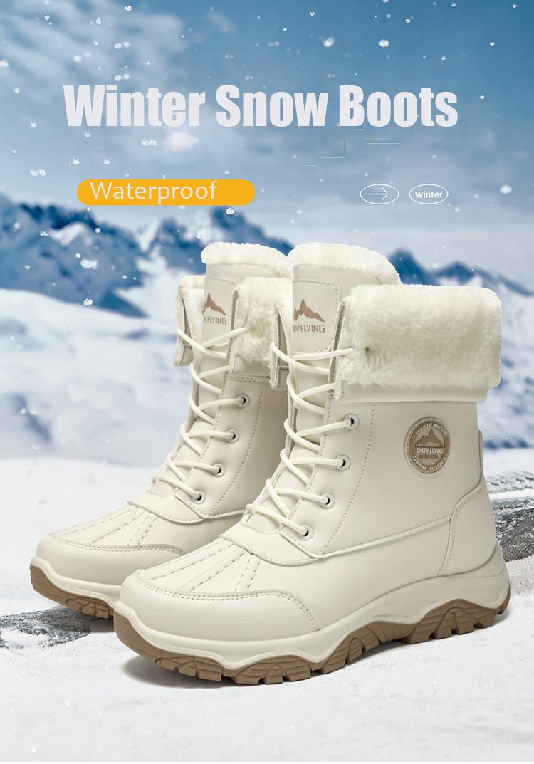 Men's Winter Internal Fleece Lined Snow Boots Casual Warm Thick Sole Suitable for Outdoor Activities Versatile Round Toe Shoes Daily Wear White Lace-Up Design