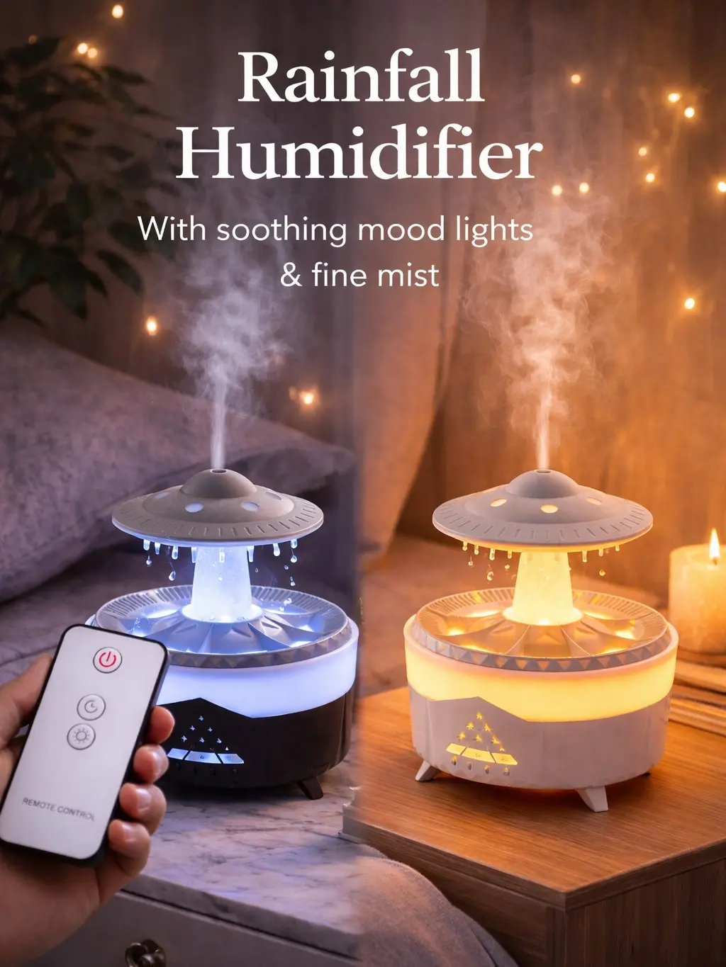 UFO Raindrop Aroma Diffuser & Humidifier with Colorful LED Light, Remote included