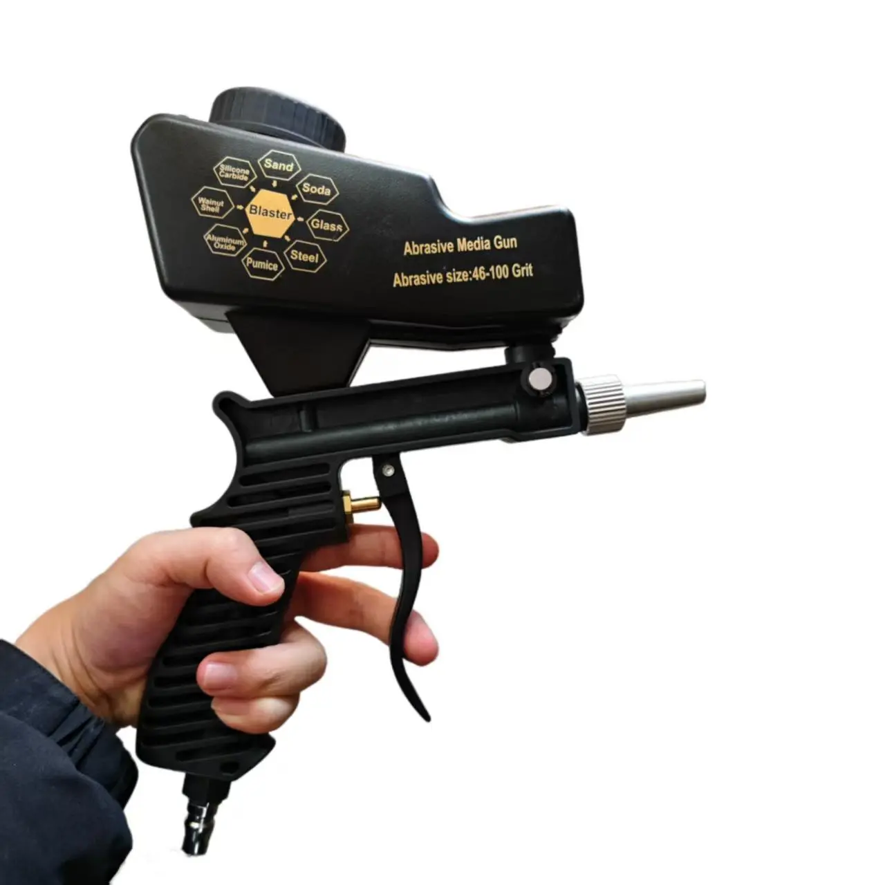 Gravity Sand Blaster, Compact 600cc/18oz Adjustable Portable Blasting Tool with Ergonomic Handle, Ideal for Paint Rust Removal, Automotive DIY Projects
