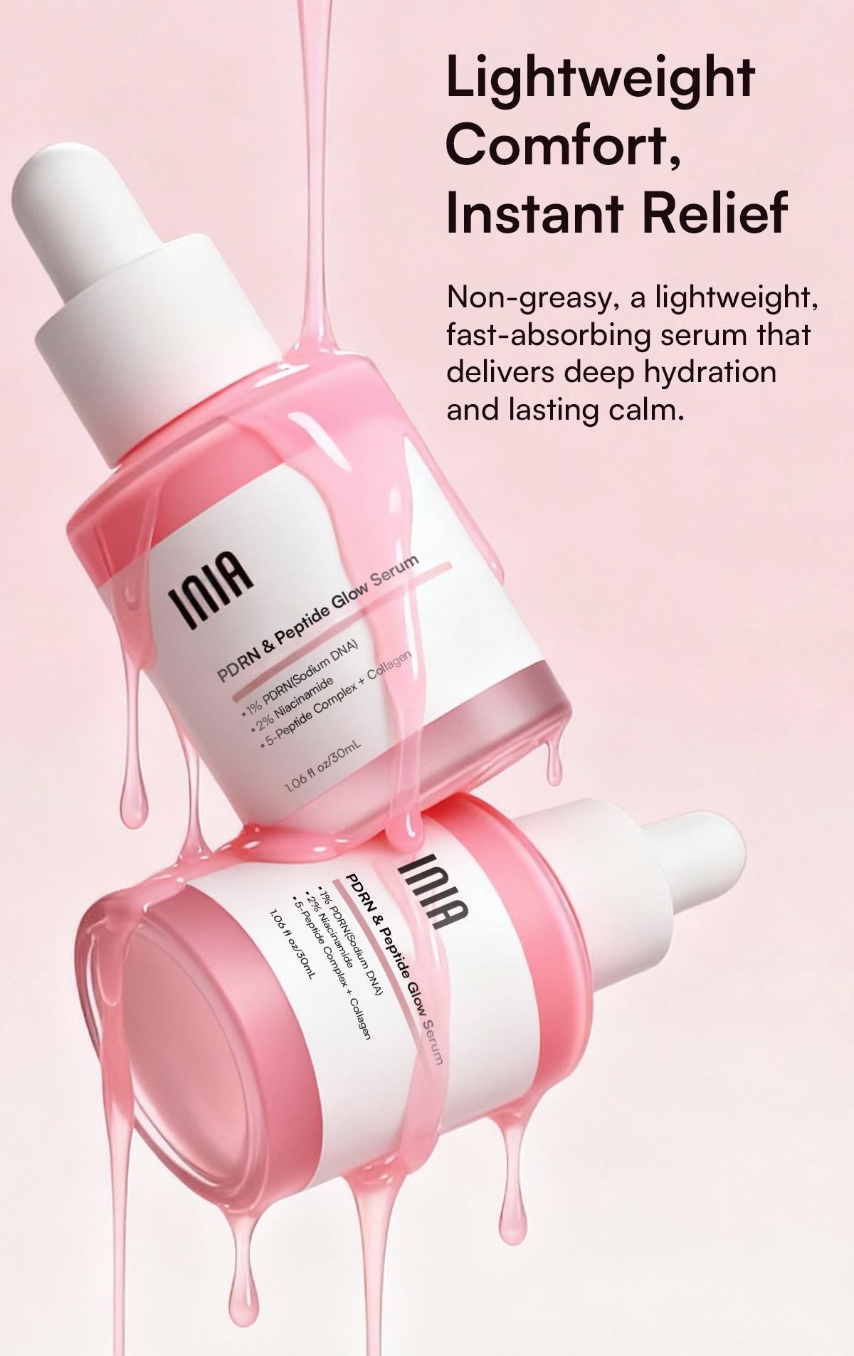 INIA PDRN + Peptide Repair Serum – Dual Repair, Brighten & Even Tone for All Skin Types, Including Sensitive Skin, with Salmon DNA, Peptides & Niacinamide, Layerable with Sunscreen & Makeup
