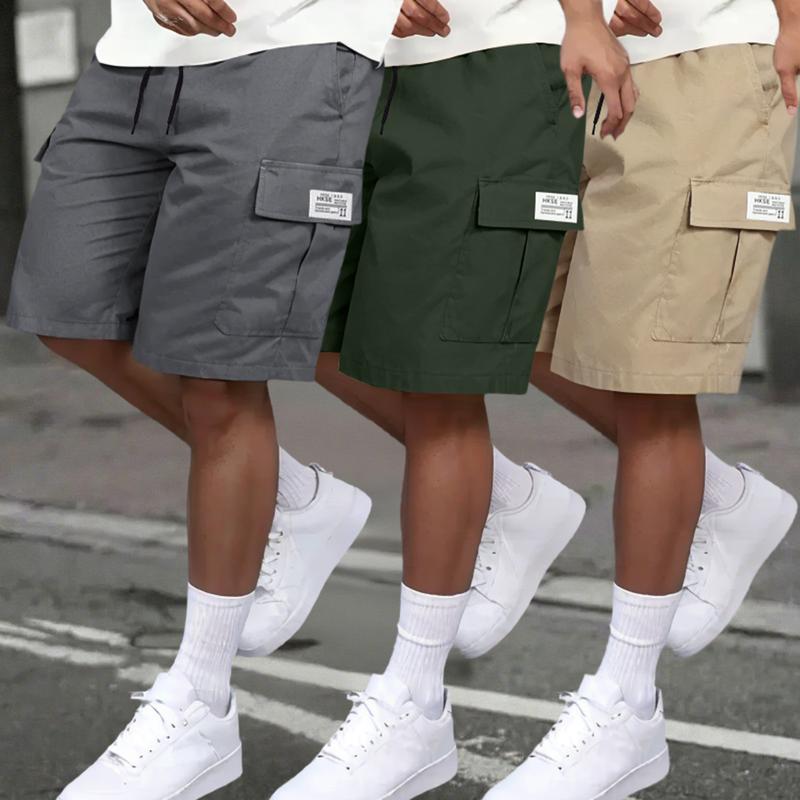 Men's Cargo Shorts Set of 3 - Casual Loose Fit, Straight Leg, Non-Stretch Solid Color with Multi-Pockets, Perfect for Sports and Outdoor Activities. Menswear  streetwear outfits
