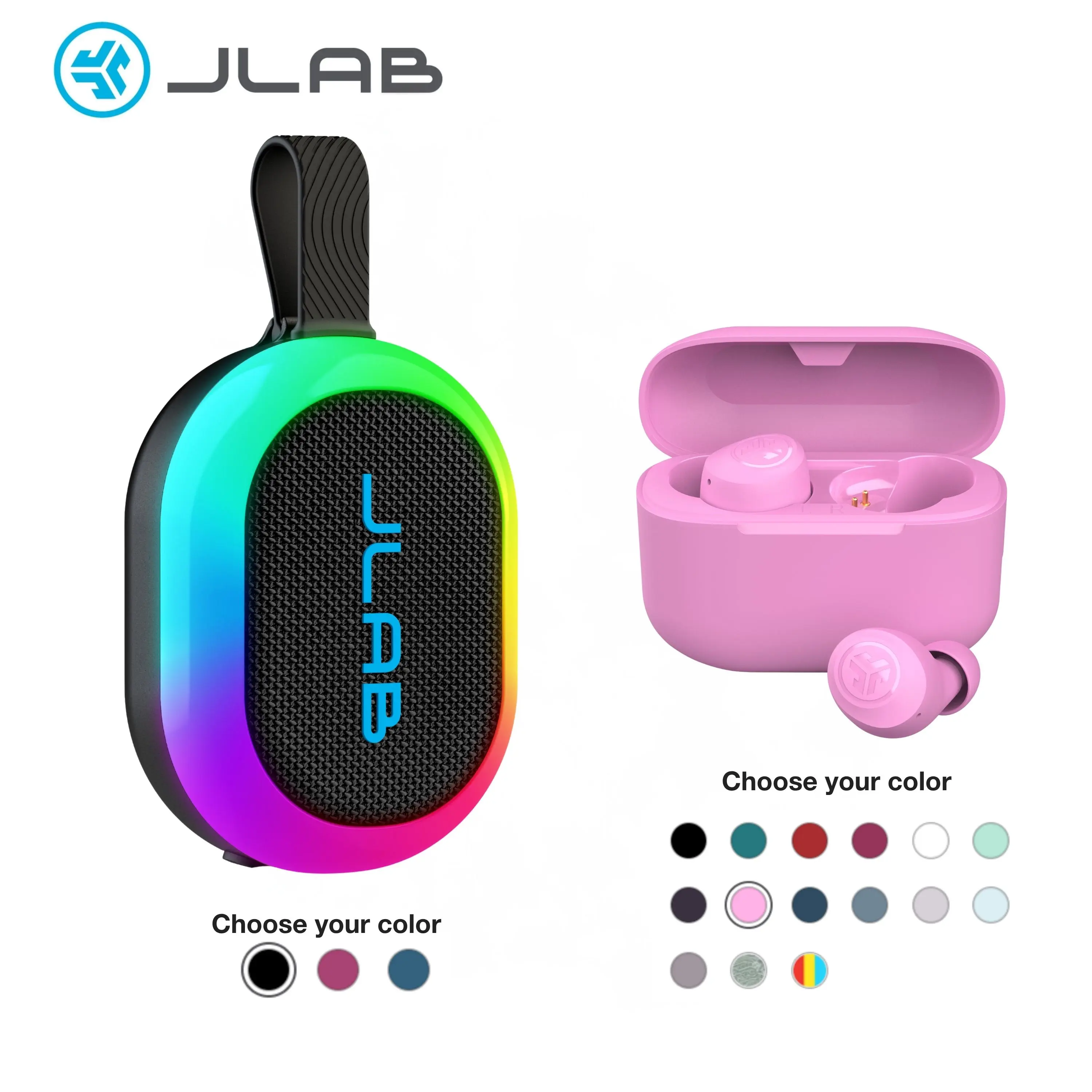 [Your Choice Bundle] JLab GO POP+ True Wireless Earbuds + Pop Party Speaker Bundle | 35Hr Playtime IPX4 IP55 RGB LabSync Bluetooth Stereo Pairing summerwins