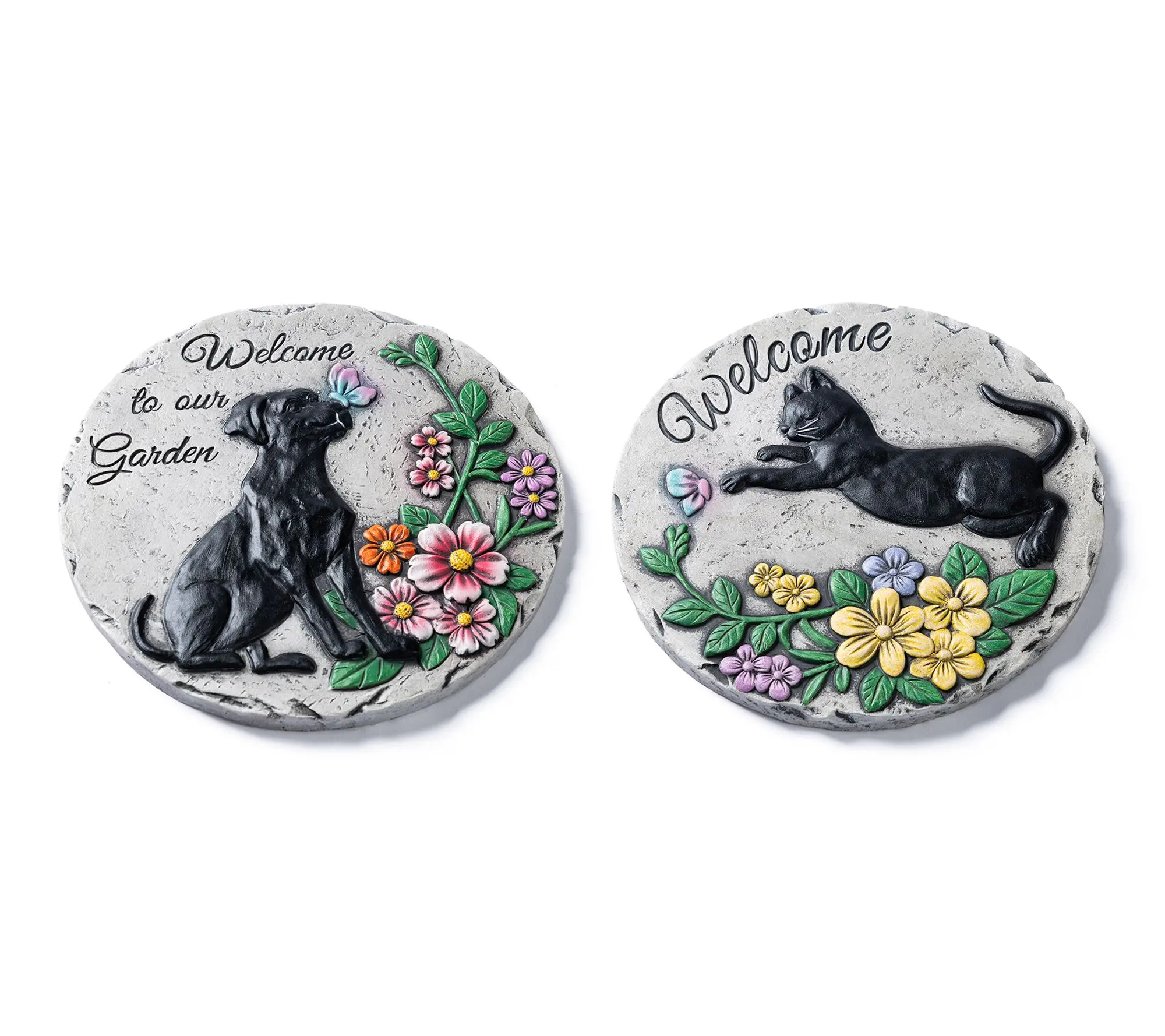 Glitzhome 10"D S/2 Cement Cat and Dog Textured Stepping Stones