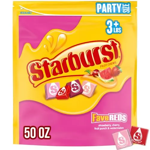 STARBURST Fruit Chews Candy - FaveREDS STARBURST Candy Bulk, Individually Wrapped, Party Size Bag, 50 oz, Pack of 1