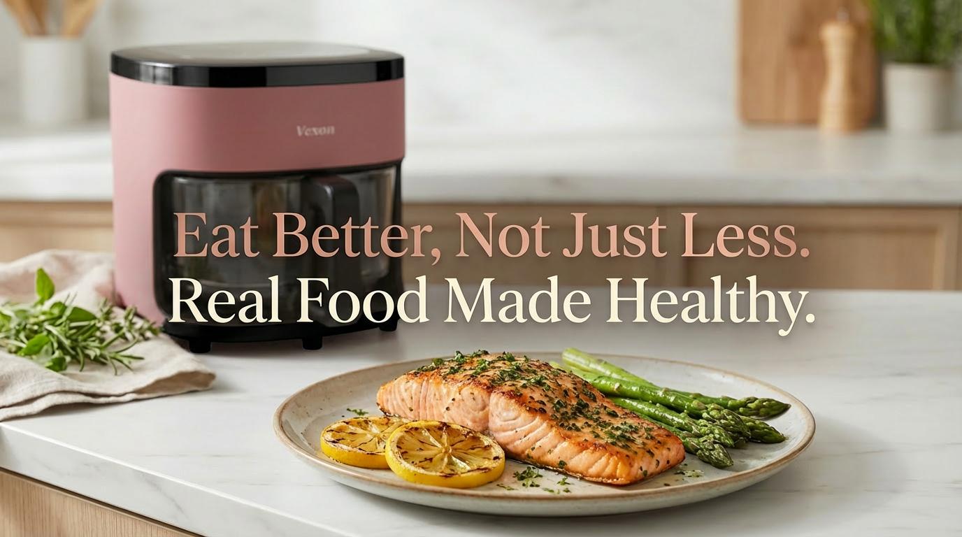 VEXON Aesthetic Pink Glass Air Fryer 4.5QT – 6-in-1 Digital Air Fryer with Viewing Window, 97% Less Oil, Quiet & Easy Clean, A Perfect Gift for your girl