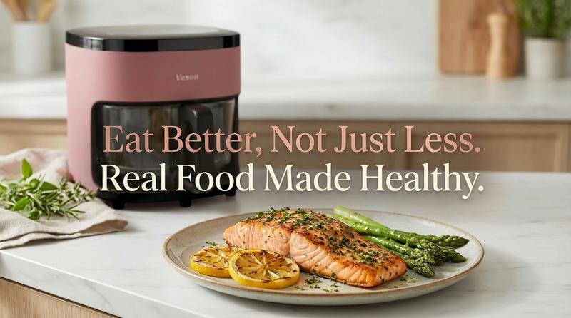 VEXON Aesthetic Pink Glass Air Fryer  4.5QT – 6-in-1 Digital Air Fryer with Viewing Window, 97% Less Oil, Quiet & Easy Clean, A Perfect Valentine’s Day Gift