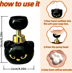 3D Black cat paw design, Foam Soap Dispenser press to create adorable paw-shaped foam; 300ml refillable hand soap pump bottle, ideal for kids & cat lovers. A kawaii, aesthetic bathroom accessory & practical home decor