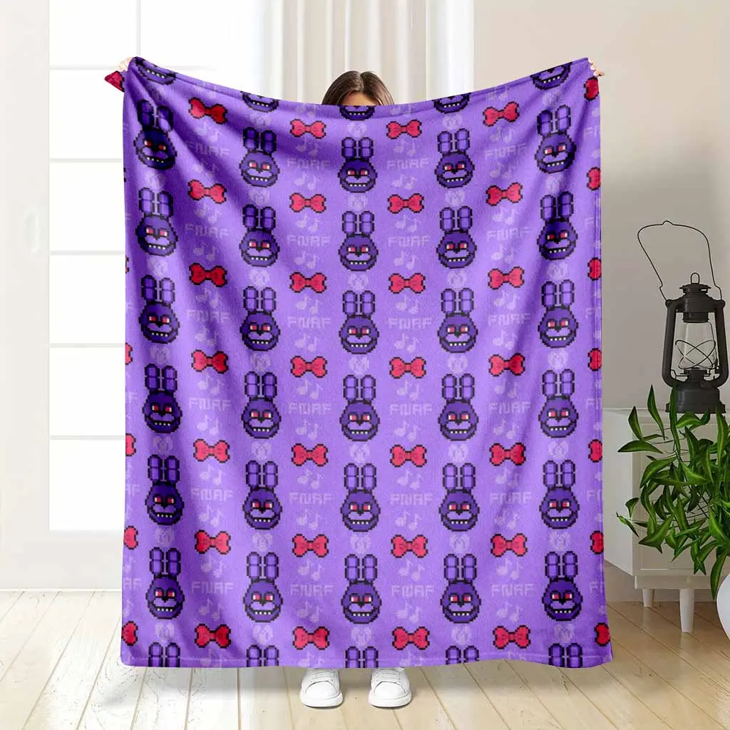 Trendy Purple Pixel Bunny Rabbit Pattern Flannel Blanket - Gaming Character Aesthetic, Super Soft Plush Breathable Fabric, Durable Easy-Care All-Season Throw for Bedroom Couch, Ideal Gaming Fan Gifts & Home Decor