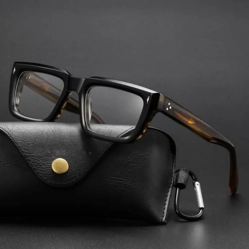 BETSION Men's Thick Acetate Handmade Vintage Rectangle Optical Frames - High-Quality Polycarbonate Stylish Trendy Casual Wear Eyewear (Black-Tea), Stylish Trendy Eyewear, Rectangle Frames Eyeglasses, Vintage Style, Handmade Crafted