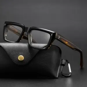 BETSION Thick Acetate Eyeglasses Frames Handmade Vintage Glasses Frames For Men Women Fashion Eyewear Black-Tea