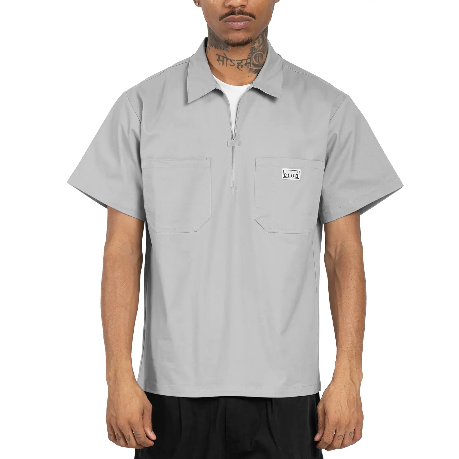 Pro Club Men's Short-Sleeve Half-Zip Front Work Shirt - Heavyweight Cotton Spandex Stretch Twill Flex, Boxy Relaxed Fit Pullover, 2 Chest Pockets, Casual Utility Outdoor Top, All Seasons, Cold Wash, Soft, S-3XL