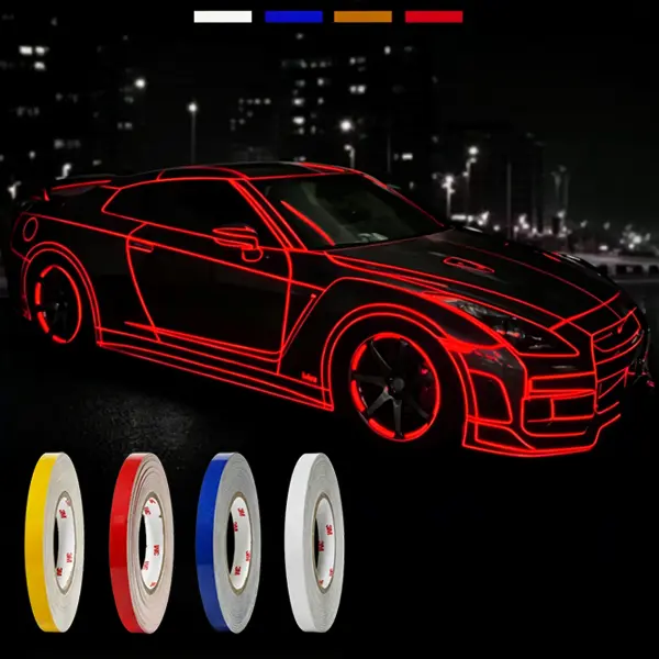 Hugexpen High-Grade Automotive Luminous Reflective Strips (5m x 1-2cm) - Decor, Car Exterior Accent Decal, Car/Motorcycle Visibility Boost, No Special Tools Required Auto Accessories, Truck Warning Accessory