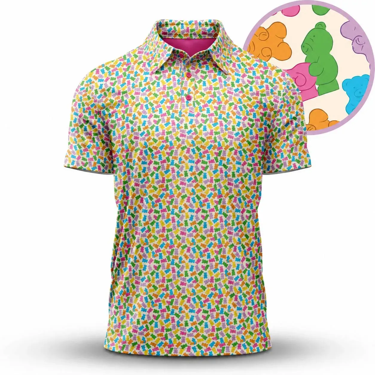 Colorful Gummy Bear Graphic Polo Shirt – Unisex Lightweight Breathable Golf Polo for Casual Wear, Travel, and Weekend Outfits