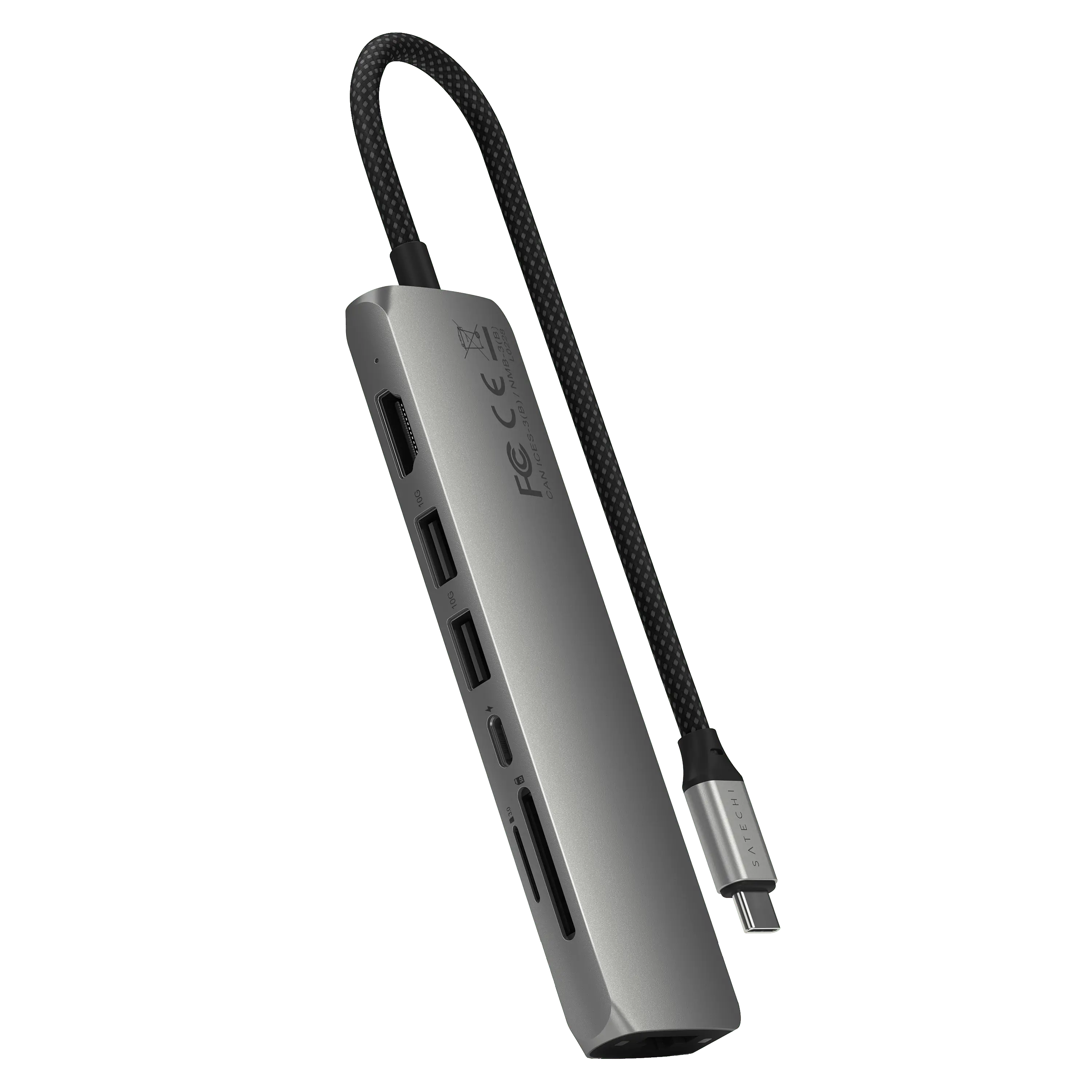 Satechi 7-in-1 USB-C Slim Multiport Adapter with Ethernet - Space Gray