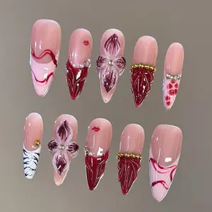 NailVesta WINERY FLAME – 100% Handcrafted 3D Press-On Nails | Reusable, Long-Lasting, Salon-Quality