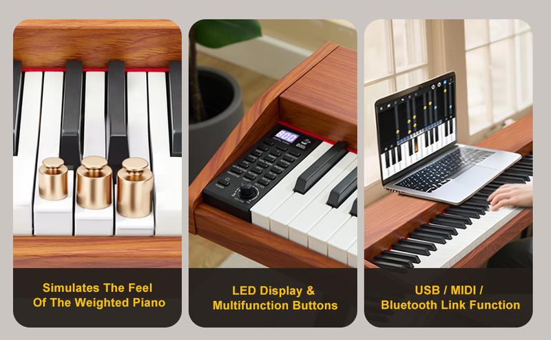 Mustar 88 Key Piano Keyboard for Beginners Semi Weighted Electric Piano with 3 Pedal Unit Built In Speakers USB MIDI Connectivity Portable Musical Instrument