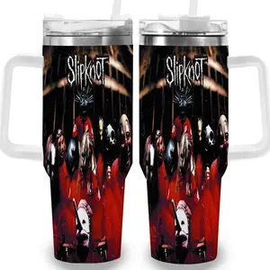 1pc 40oz Slipknot Band Tumbler with Lid, Insulated Travel Mug, Gift for Women Men, Ideal for Halloween, Independence Day, Memorial Birthday Gift, Coffee Cup, weird stuff
