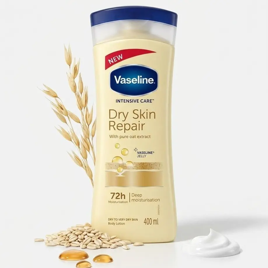 Vaseline Intensive Care Dry Skin Repair Body Lotion (400ml/13.5oz) - 72-Hour Deep Moisturizer with Pure Oat Extract, Gentle Formula for Daily Sensitive Skin Restore, Body Care, Hydrating, Moisture, Nourishing