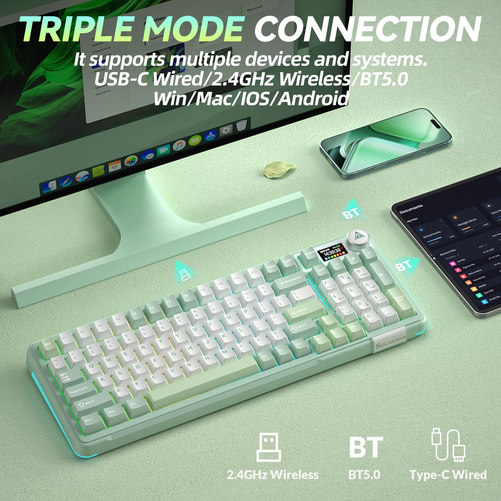 Solakaka A99 Pro Custom Wireless Mechanical Keyboard,  Hot-Swappable, LCD Screen & Control Knob, Tri-Mode BT/2.4G/USB-C, RGB Backlit