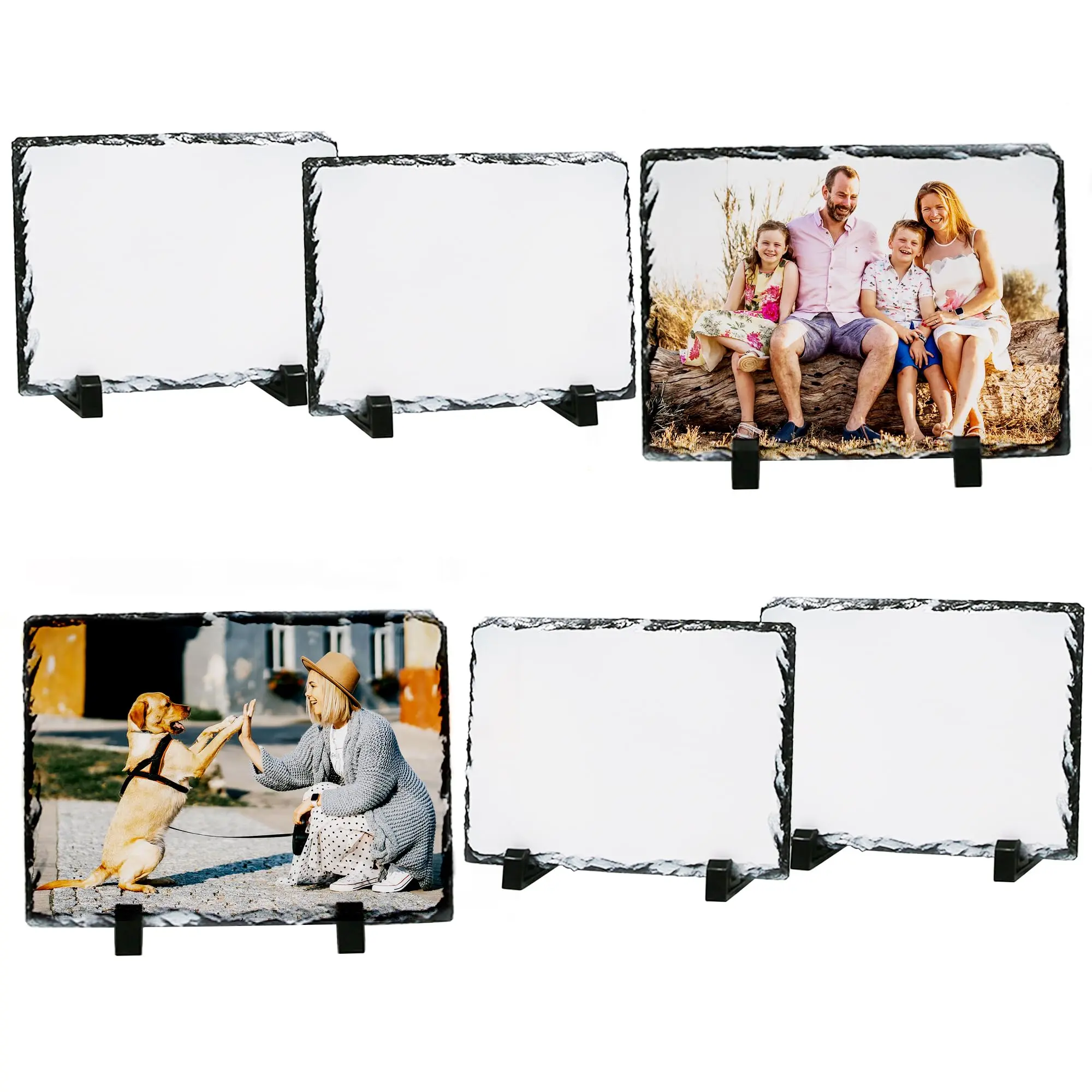 [Summer Sale Deals] 6-Pack Rectangular Sublimation Slate Blanks, Waterproof Home Decor Accessory, 5.9x7.9in Blank Surface Stone Photo Frame with Display Holder, DIY Decor for Desktop Souvenir Custom Design Set (Mother's Day Gift)