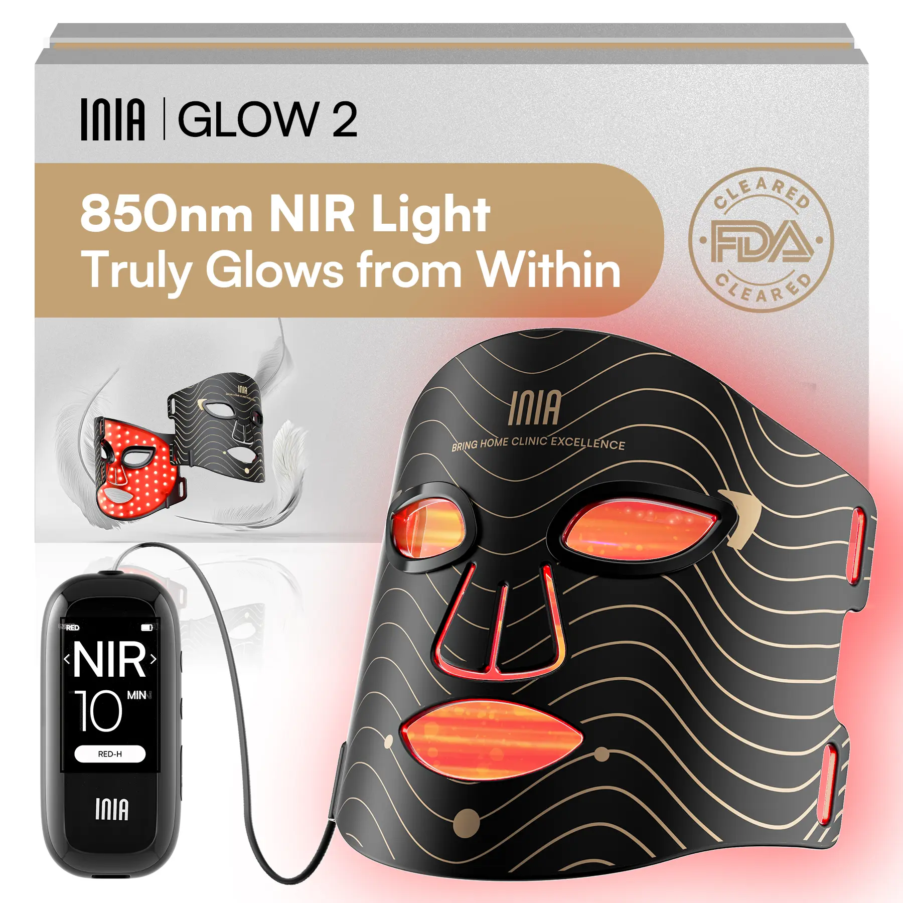 [New Color Drop] INIA GLOW 2 Red Light Therapy Mask , 4 Light Modes with 850nm NIR, 2600mAh Rechargeable LED Face Mask for Skincare at Home and Travel, Summer Beauty Gift Ideas,back to school,back to school haul
