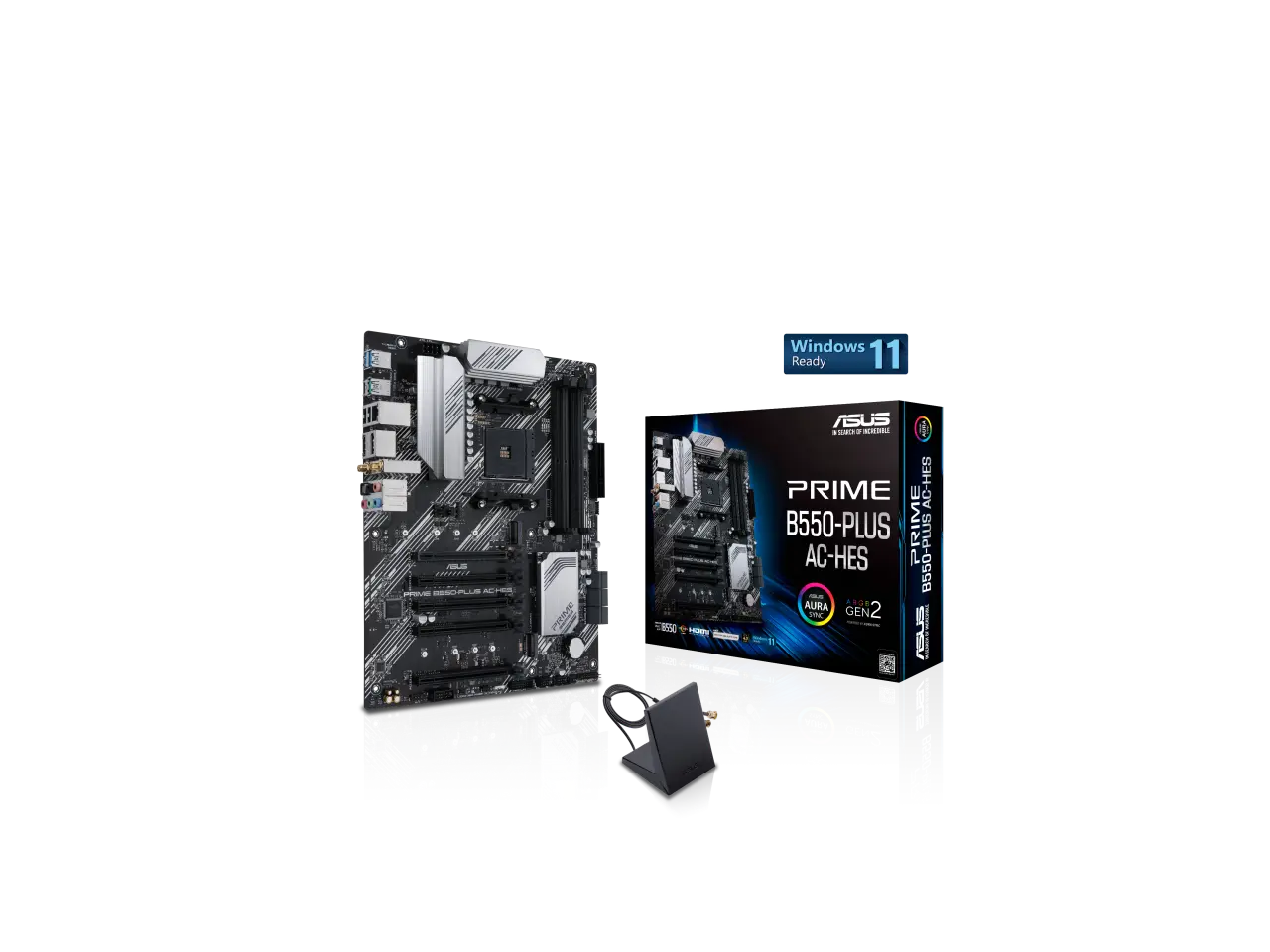 ASUS Prime B550-PLUS AC-HES AMD AM4 (3rd Gen Ryzen) ATX motherboard (dual M.2, PCIe 4.0, WIFI 5, 1 Gb Ethernet, DisplayPort/HDMI, SATA 6 Gbps, USB 3.2 Gen 2 Type-C, front USB 3.2 Gen 1 Type-C