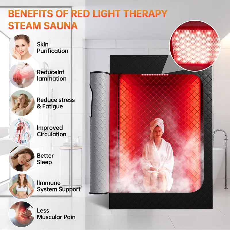 Upgraded Foldable Rectangle Portable Sauna Box - 1-2 Person Indoor Full Body Foldable Sauna Spa, No-Assembly Easy Setup, Steam Generator, Fold-up Chair for Home Use (Home Improvement, Hot Tubs & Supplies)