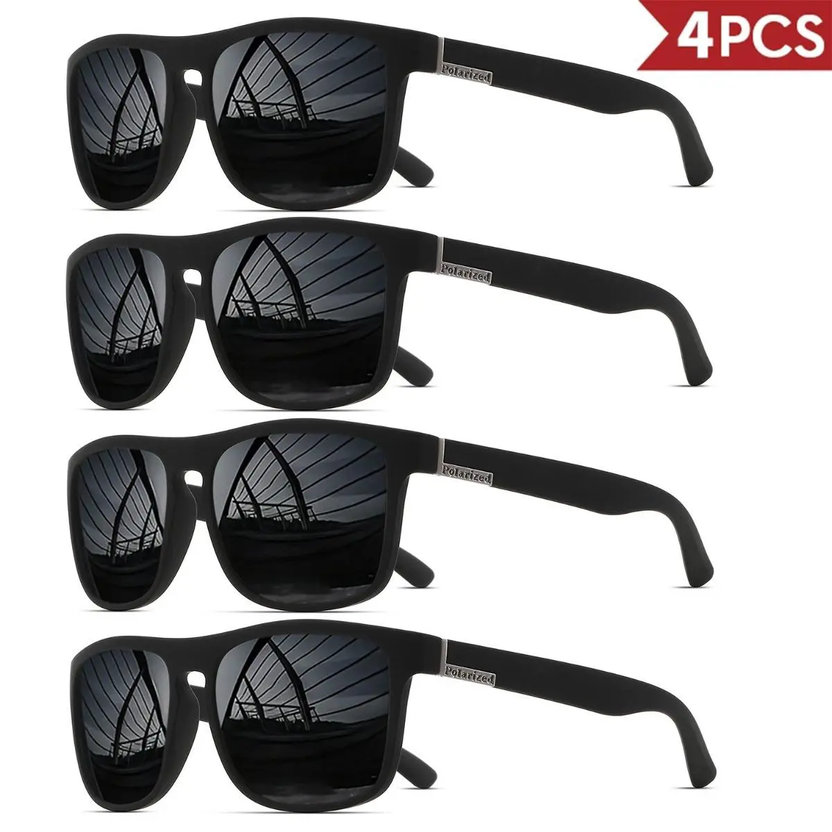Unisex 4-Pack Classic Square Polarized Sunglasses - UV400 Protection, Lightweight Polycarbonate Frame, 4 Lens Color Swap, Men's Sunglasses, Glare Reduction, Outdoor Sports Accessory, Ideal for Driving Gifts for Boyfriend