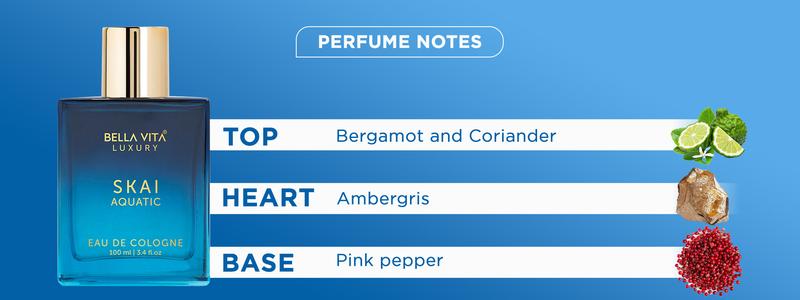 BellaVita Luxury's SKAI Aquatic | Eau De Cologne Unisex Perfume | Men & Women |  Bergamot, Pink Pepper | Long Lasting | 100 mL | 3.4 Fl.oz