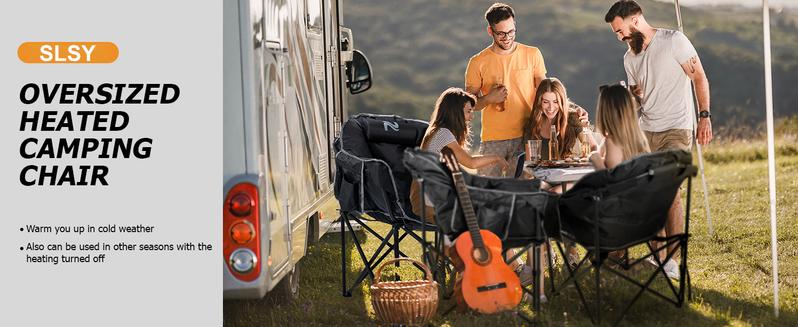 SLSY Oversized Heated Camping Chair Portable Patio Lounge Chairs with 3 Heat Levels, Folding Moon Saucer Chair for Outdoors & Camping【No Battery Included 】
