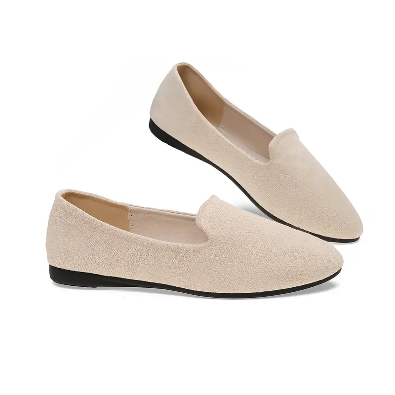 DEQIN Women's Elegant Flat Bottom Ballet Loafers - Comfortable, Lightweight, Feminine Style Below the Ankle Hands-Free Slip-In Shoes for Office & Daily Wear, Beige, Ballet Flat Loafers, Below The Ankle Loafers