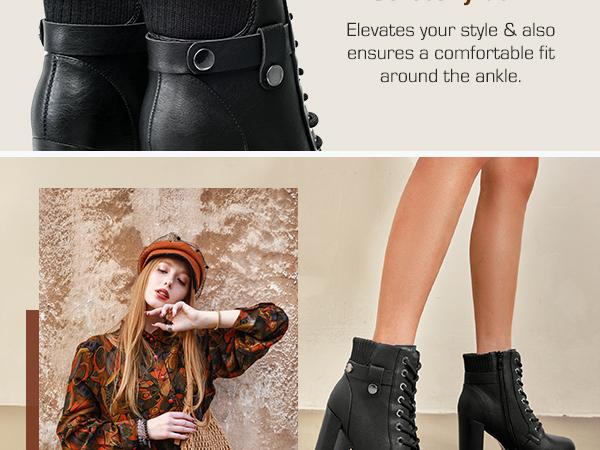 Dream Pairs Women’s Round-Toe Cuban-Heel Chunky Ankle Boots – Cushioned Walk-All-Day Leather-Look Booties