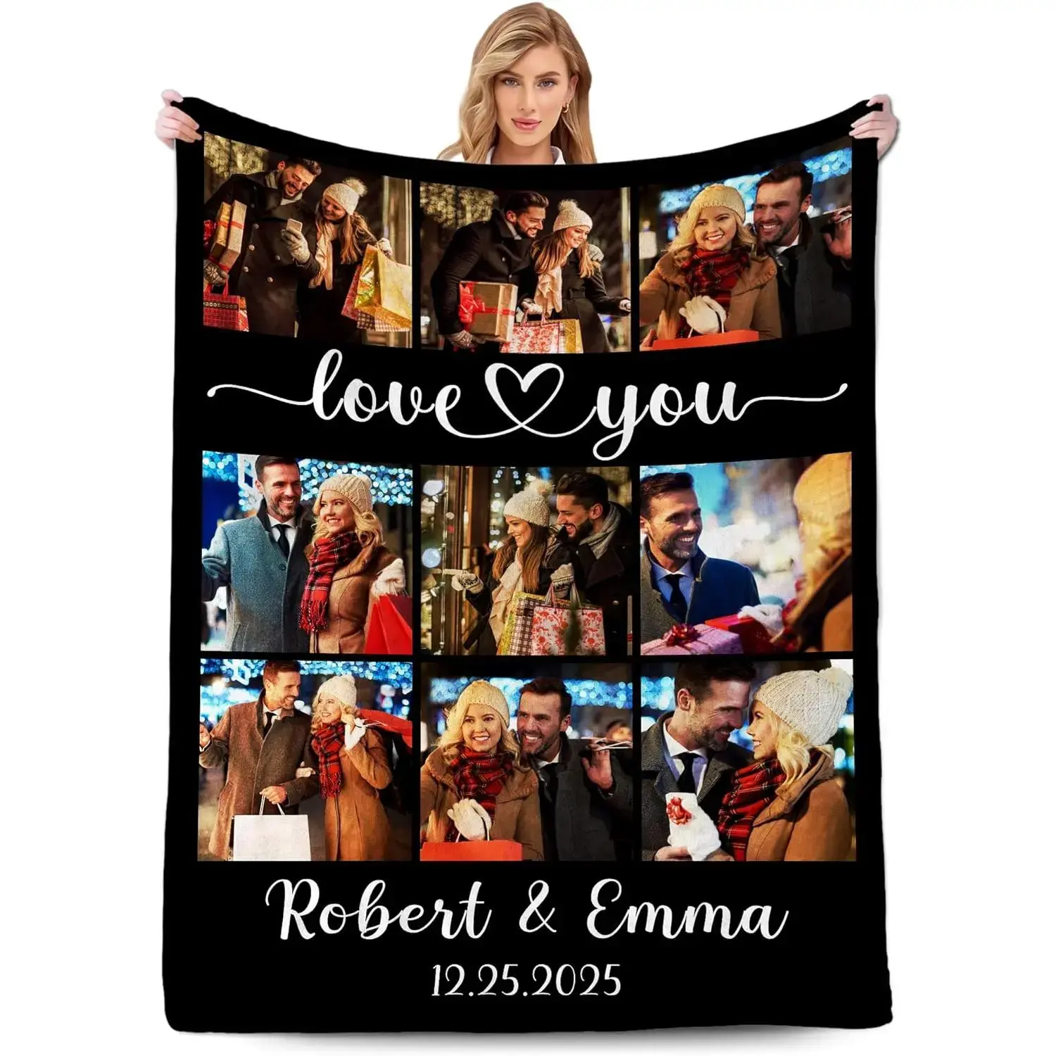 Custom Flannel Fabric Photo Collage Customized Blanket - Soft Graphic Throw, Custom Text & Images, Machine Washable, Heartwarming Gift for Boyfriend, Special Events, Next-Day Shipping (Send Photos via Shop Chat)