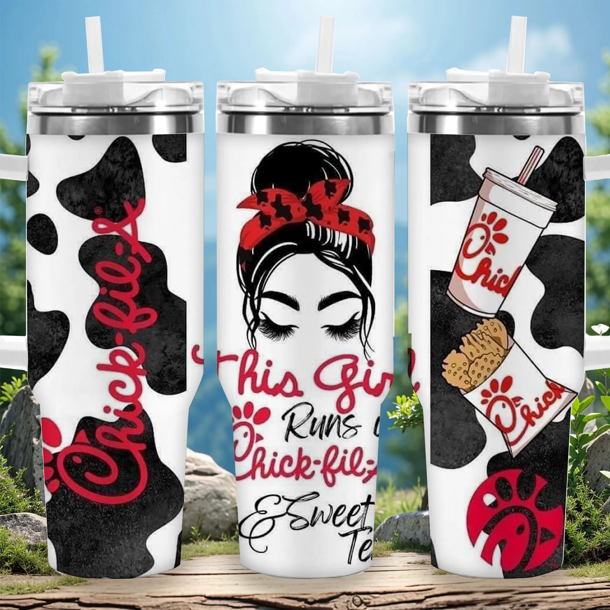 1pc 40oz Chick-fil-A Sweet Tea Girl Tumbler with Lid, Insulated Travel Mug, Gift for Women Men, Ideal for Halloween, Independence Day, Memorial Birthday Gift, Coffee Cup, weird stuff