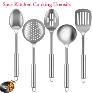 5Pcs Kitchen Cooking Utensils Set Stainless Steel Shovel Soup Spoon Spatula Utensils Dinnerware Cooking Tools Kitchen Gadgets