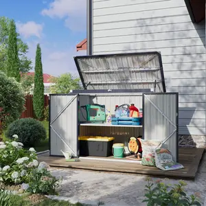 Aoxun 80 CU.FT Outdoor Storage Shed Metal Trash Can Storage with Chain Lid Waterproof Outdoor Garbage Can Organizer, Ideal for 2 Trash Bins, Toys, Garden Tools (Black)