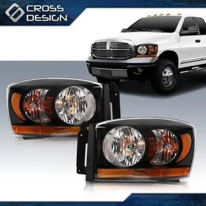 CROSSDESIGN Fit For 06 07 08 Dodge Ram 1500 2500 3500 w/ Black Bezel Headlights Lamps