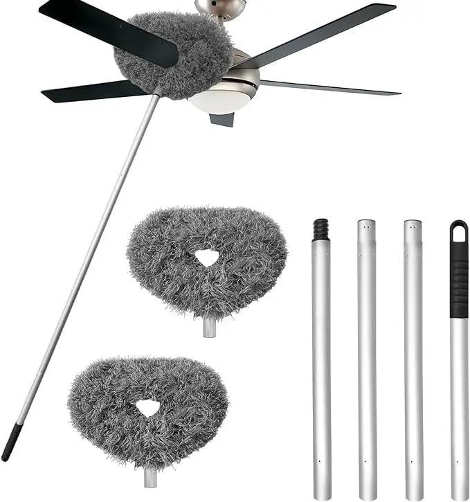 Extendable Microfiber Ceiling Fan Duster -LongHandle, Dust-Locking, Reusable & MachineWashable, Effortless Cleaning Brush for HighCeilings & Ceiling Fans, Ceiling Fan Cleaner Detachable Heads Movable
