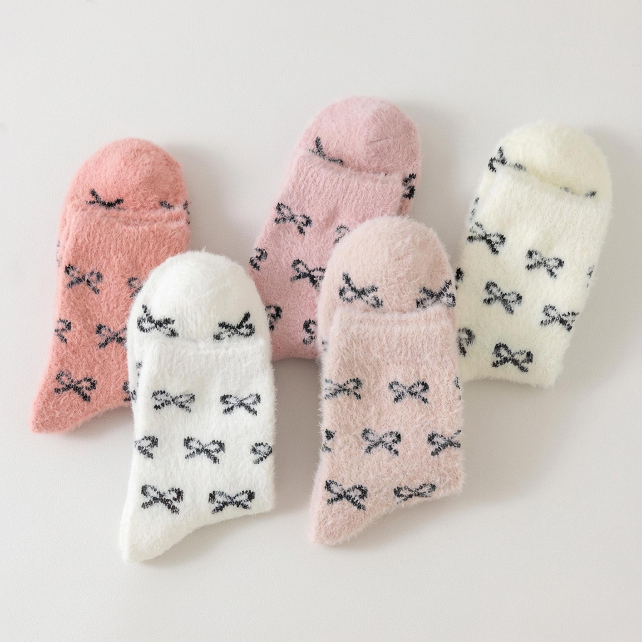 KatchMe Women's Lovely Heart-Shaped Smooth Fluffy Thermal Mid-Calf Socks, Cozy Multi-Pack Basic Socks for Fall & Winter, Vibrant 5-Pack Fuzzy Socks