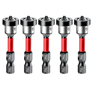 5pcs Drywall Bit Attachment with Depth Stop, PH2 Magnetic Drywall Screwdriver Bits for Countersinking Drywall Screws in Plasterboard, 1/4 Inch Hex Shank Plasterboard Bit
