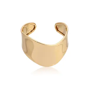 Ettika Smooth Cuff Bracelet 18k Gold Plated Steel Minimalist Design 2.4" Diameter Versatile Accessory for Casual Office or Formal Occasions