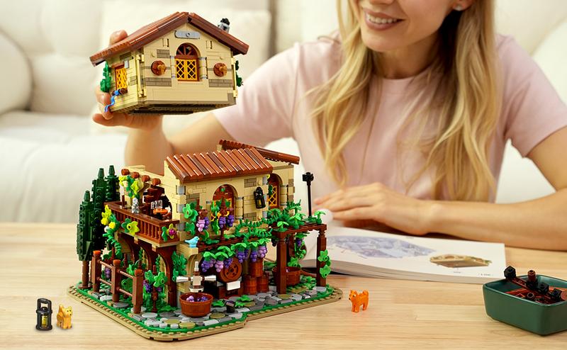 Winery Chateau House Building Set with Lights, Vineyard Castle Construction Model Home Decor, 1826 PCS Vine Estate Autumn Cabin Building Block Kit Gift for Mothers Day Adults Teens Boys Girls,Christmas Gift